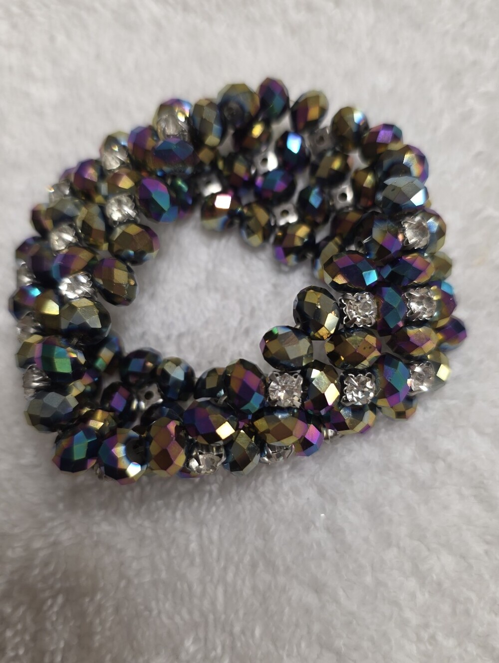 Peacock AB and Clear Crystal Wide Stretch Bracelet - Picture 4 of 8